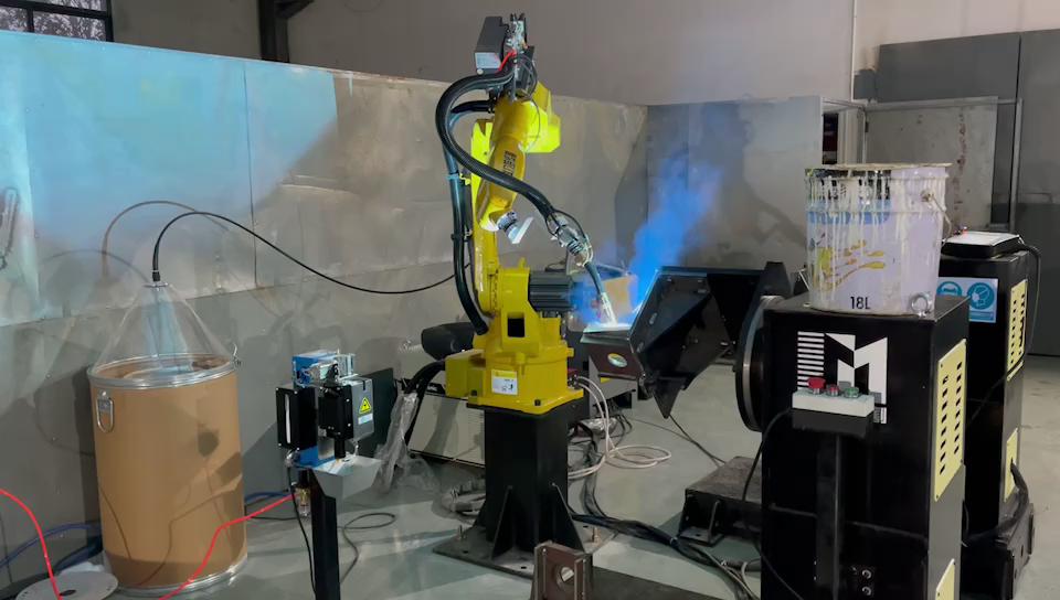 8-Axis MIG welding robot workstation used in air defense doors